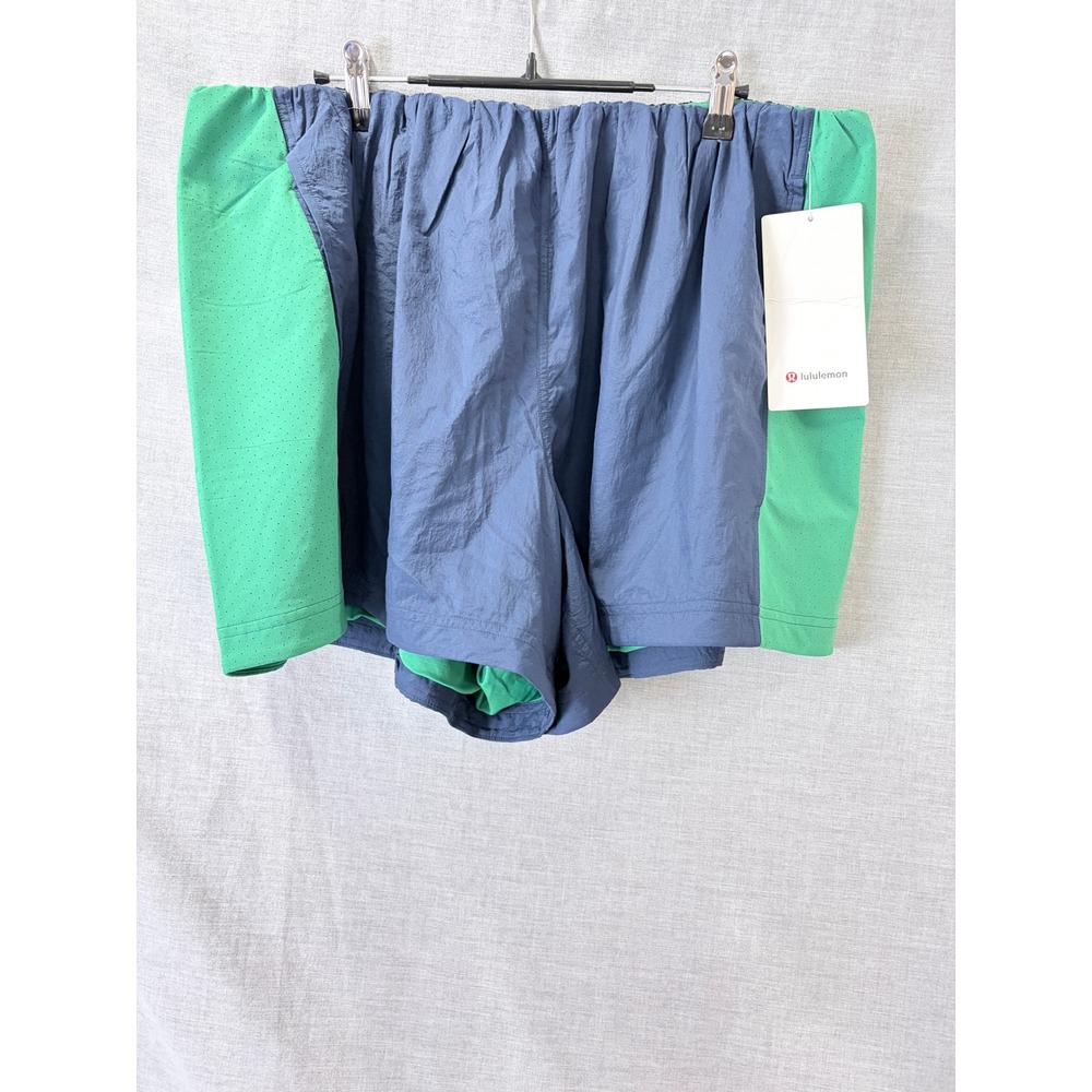 NWT Lululemon Nylon Pace Breaker Linerless Colorblock Shorts 5" Blue Green XL
